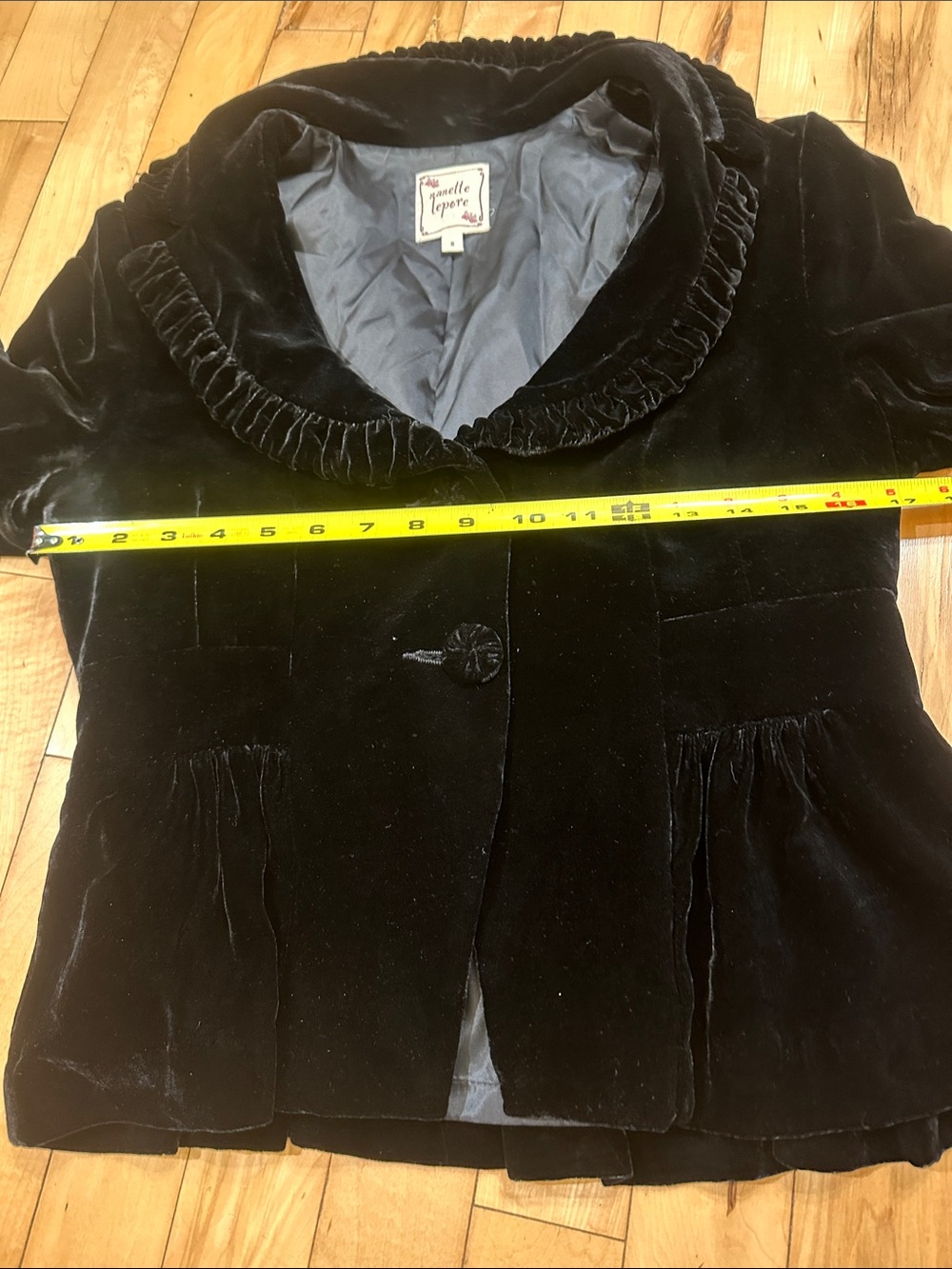 Nanette Lepore Silk-Blend Black Velvet Ruffle-Collar Blazer - Picture 7 of 11